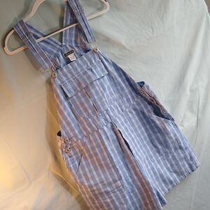Vintage Xhilaration L Blue/White Plaid Overall Shorts